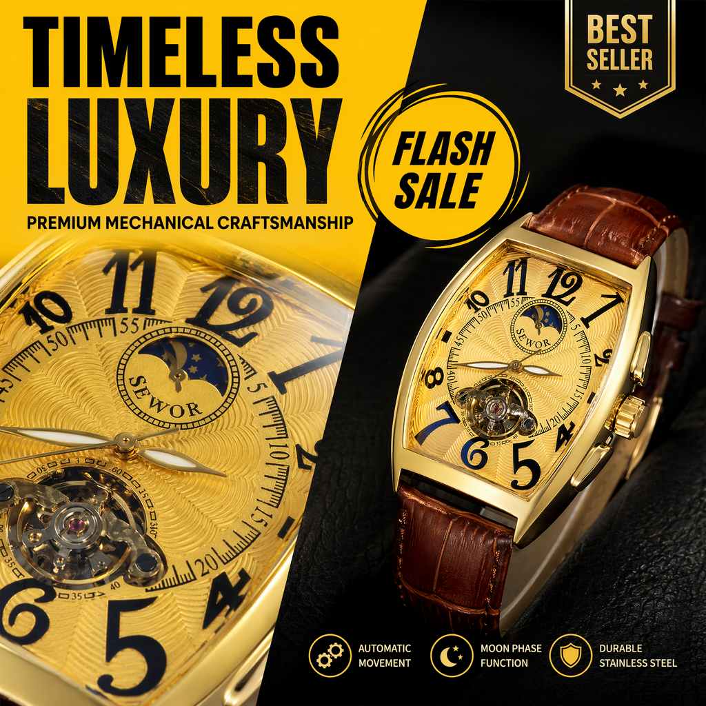 Luxury Tonneau Watch — Automatic Mechanical Movement