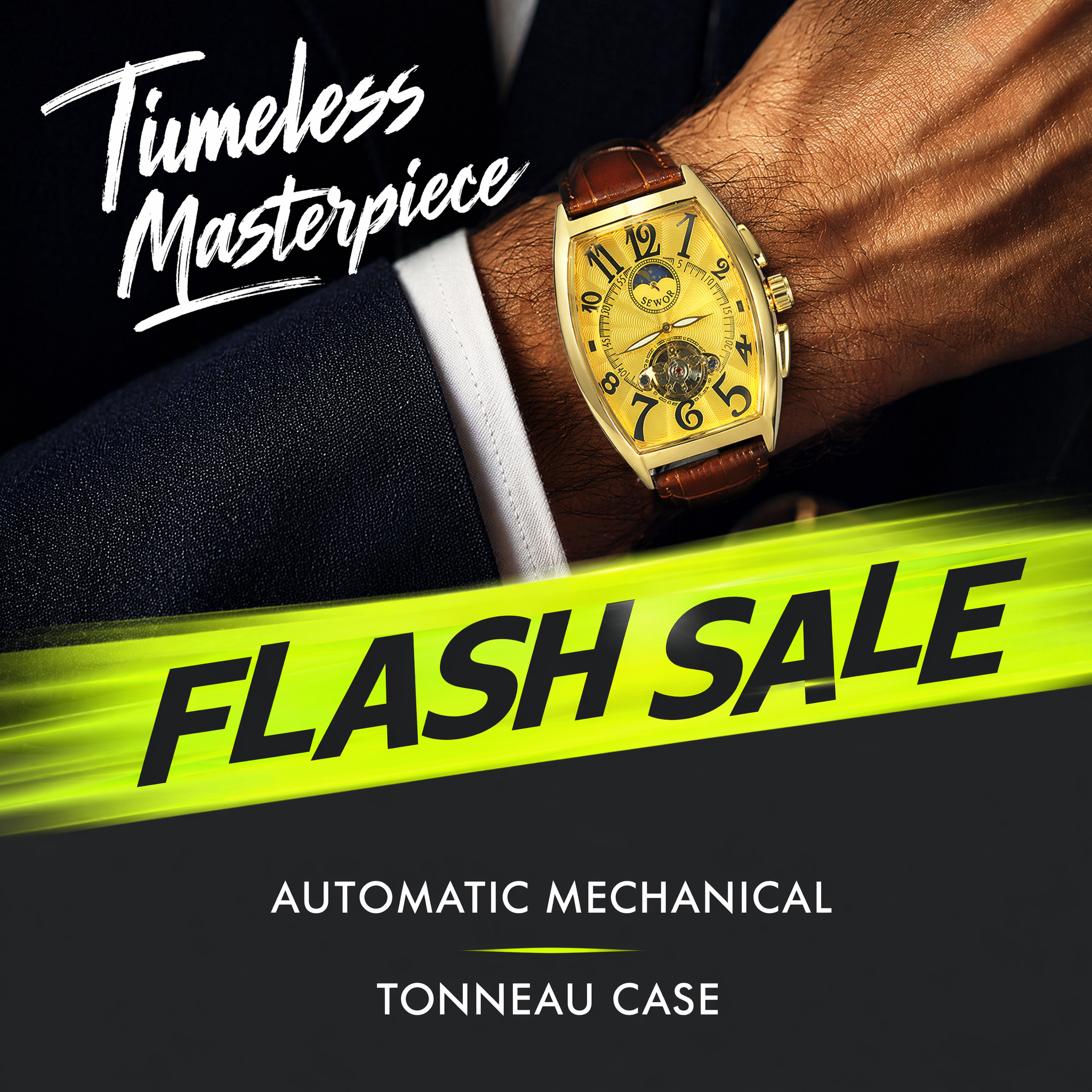 Luxury Tonneau Watch — Automatic Mechanical Movement